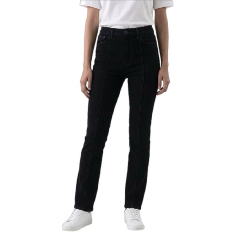 Zara Womens High Rise Skinny Jeans Black Contrast Stitch Seam Front Size‎ 12